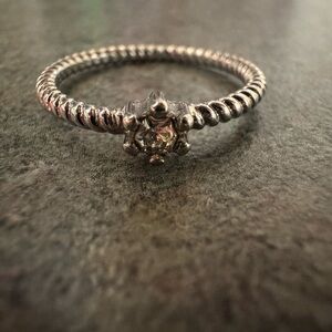 Elegant Silver Rope Band Ring with Crystal Center